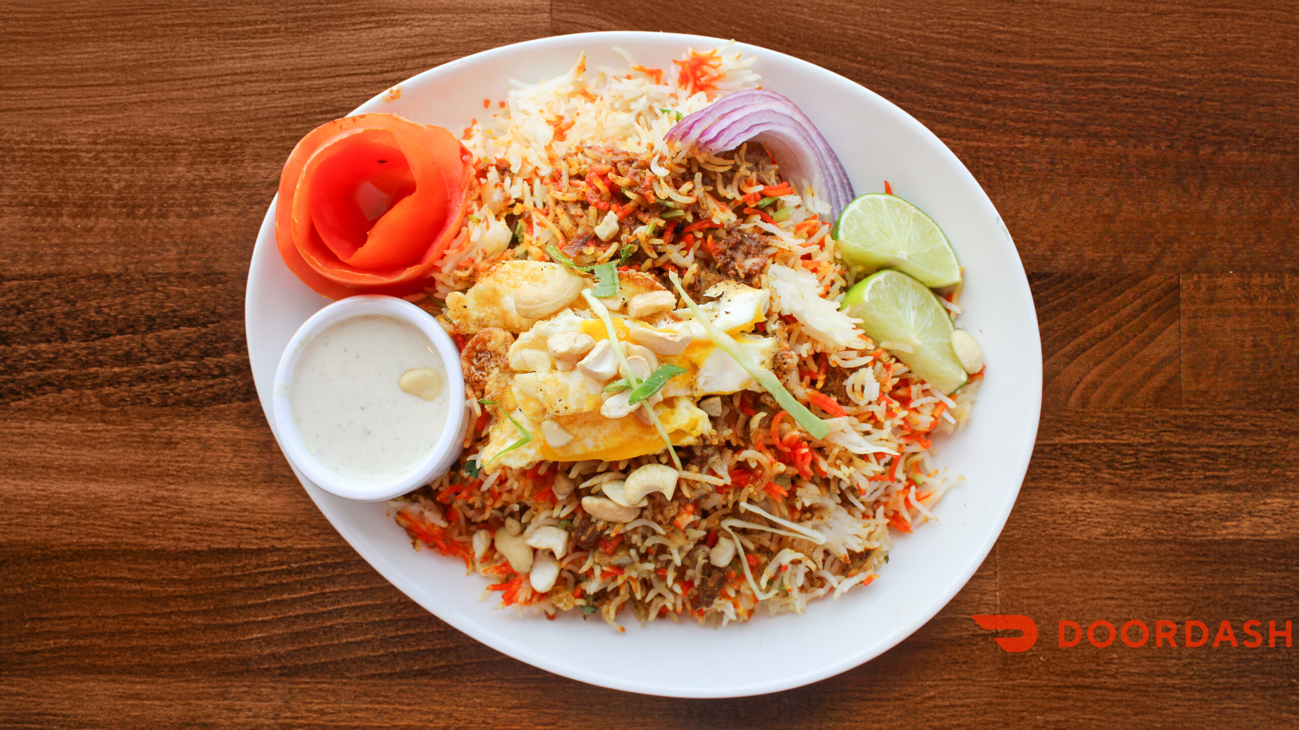 Biryani with saffron rice and raita